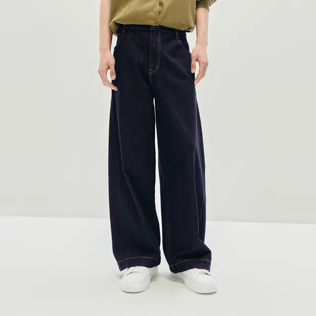 森马 宽松弧形阔腿牛仔裤 男款