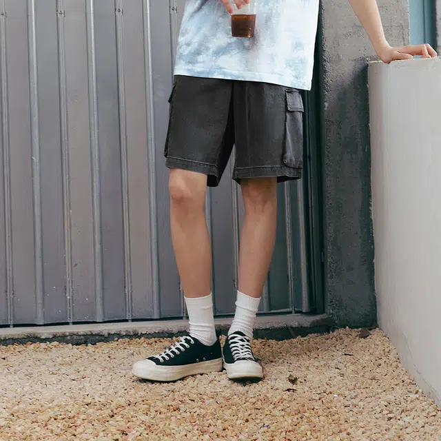 森马 抽绳复古工装牛仔短裤 男款
