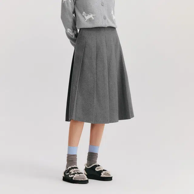森马 学院甜美风纯色中腰百褶裙休闲短裙 女款 灰色调