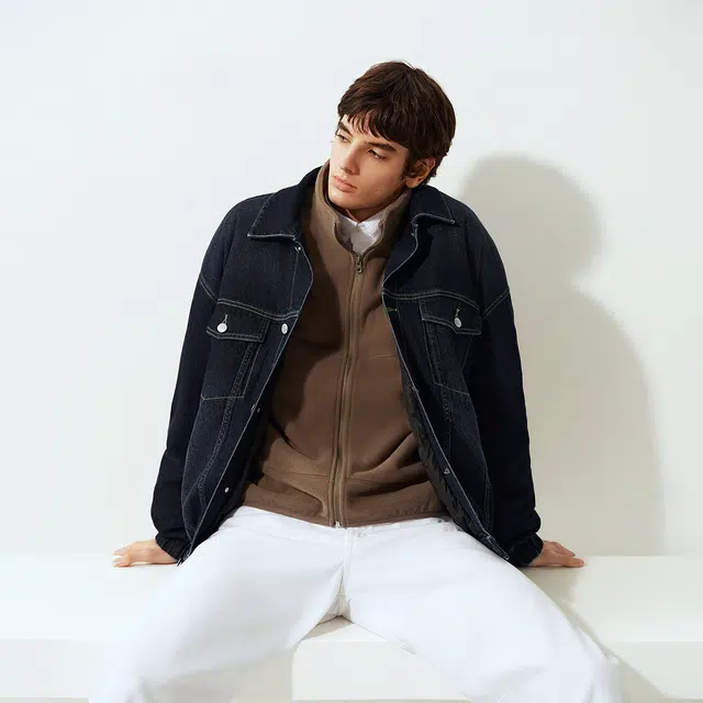 森马 做旧复古牛仔外套夹克羽绒服 男款
