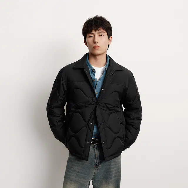 森马 三防衬衫式内胆拼接时尚外套通勤羽绒服 男款