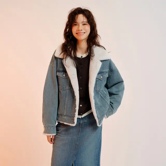 森马 翻领宽松单排扣落肩长袖牛仔外套 女款