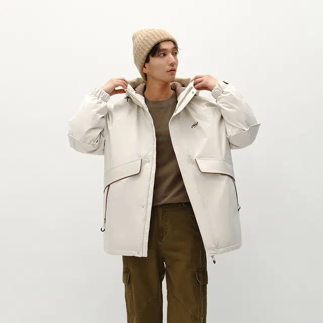 森马 宽松连帽外套刺绣上衣百搭时尚户外风保暖羽绒服 男款