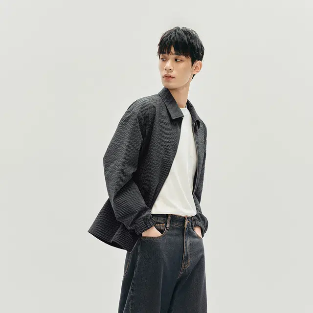 森马 格纹肌理复古舒适百搭长袖夹克外套 男款