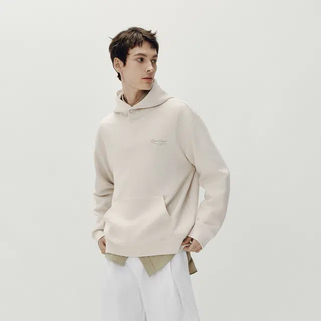 森马 质感仿麂皮绒印花绣花上衣青年百搭休闲连帽卫衣 男款