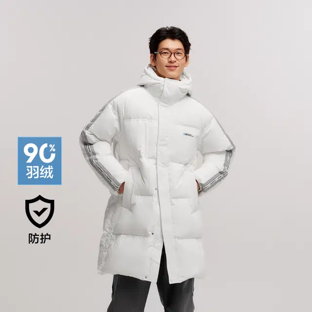 森马 字母图案连帽宽松长款羽绒服 男款 黑色