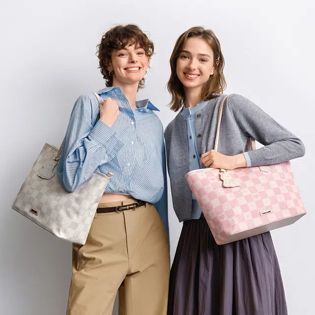 森马 撞色棋盘格小狗印花通勤百搭 合成革 托特包手提单肩包 常规 女款 米白/胡桃棕/梦幻粉