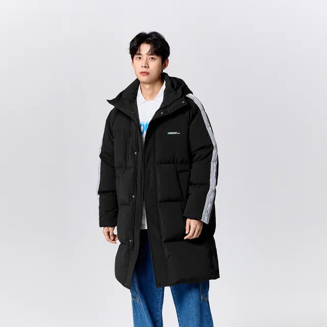 森马 字母图案连帽宽松长款羽绒服 男款 黑色