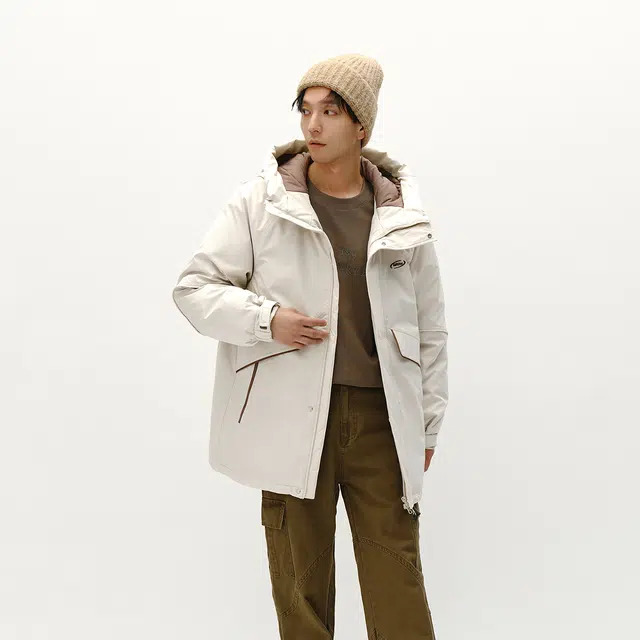 森马 宽松连帽外套刺绣上衣百搭时尚户外风保暖羽绒服 男款