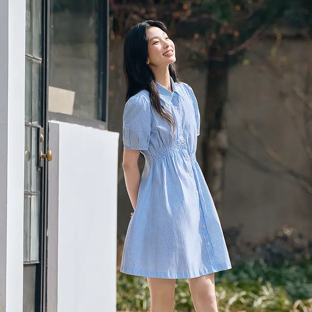 森马 灯笼袖纯棉衬衫式短袖连衣裙 女款
