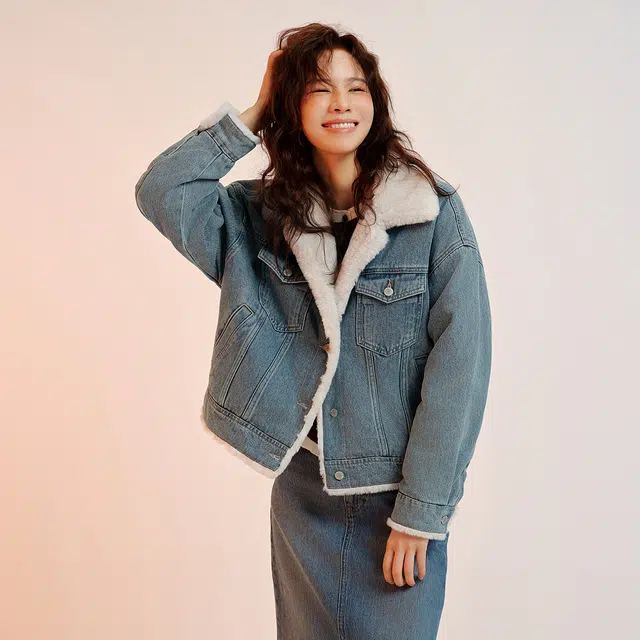 森马 翻领宽松单排扣落肩长袖牛仔外套 女款