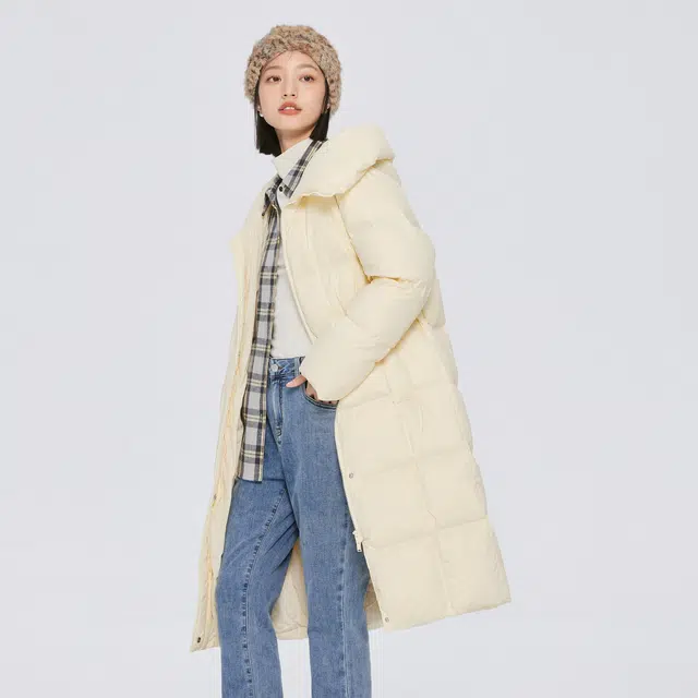 森马 纯色连帽加厚保暖中长款三防羽绒服 女款