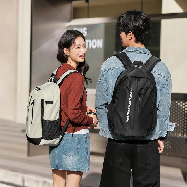 森马 撞色潮流大容量户外运动 织物 双肩包 大号 男女同款情侣款 浅卡其/冰蓝/黑色