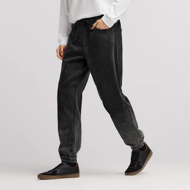 森马 渐变束脚松紧腰长裤牛仔裤 男款