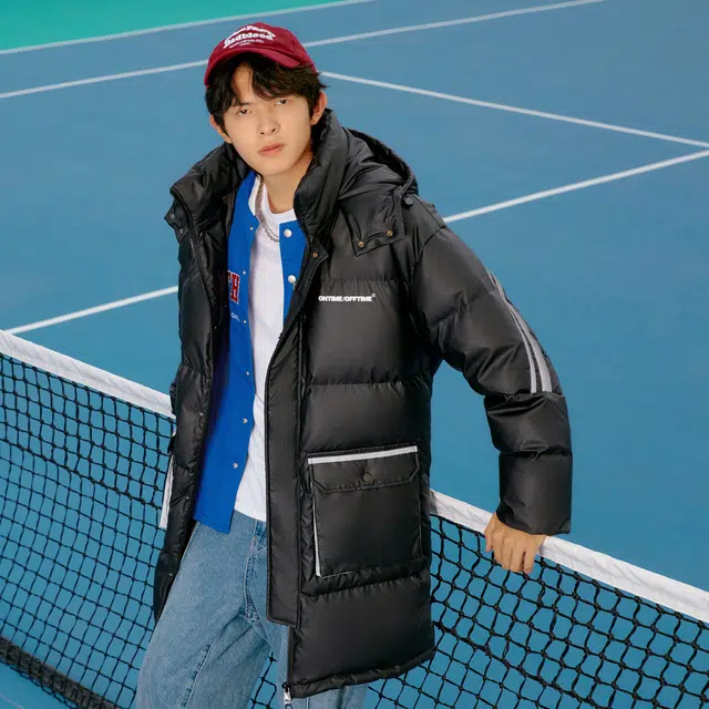 森马 字母印花连帽超宽松中长款羽绒服 男款