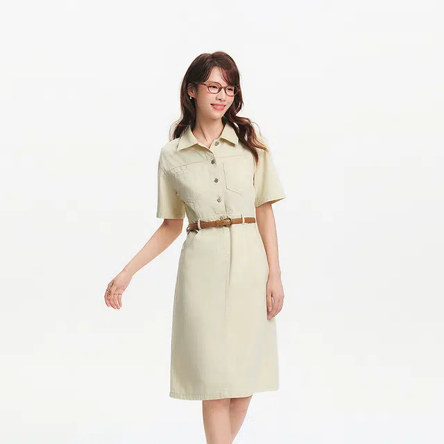 森马 森柔开叉工装短袖连衣裙 女款