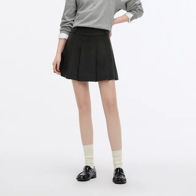 森马 学院风中腰纯色简约通勤舒适百褶裙休闲短裙 女款 灰色调