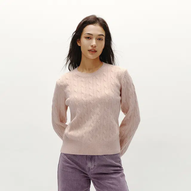 森马 圆领纯色简约套头绞花毛衣 女款