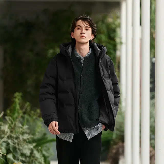 森马 防水轻薄连帽款冬装纯色百搭羽绒服 男款