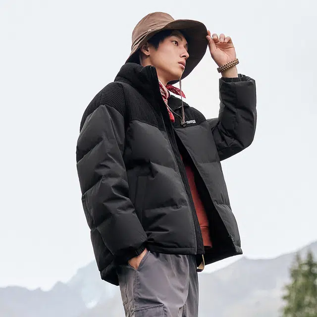 森马 拼接灯芯绒面包羽绒服 男款
