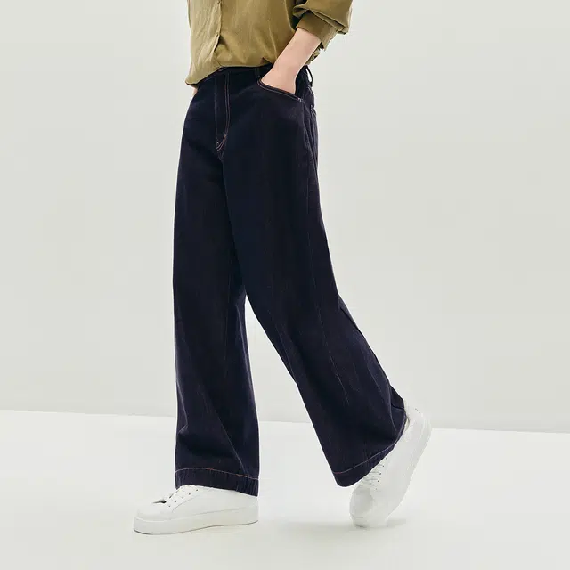 森马 宽松弧形阔腿牛仔裤 男款