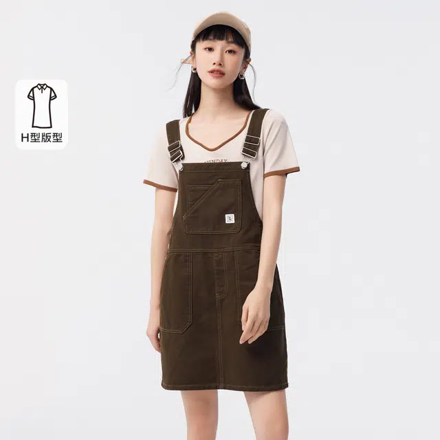 森马 纯色大口袋牛仔无袖连衣裙