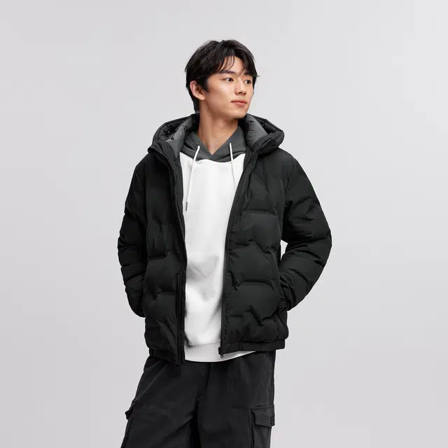 森马 防水轻薄连帽款冬装纯色百搭羽绒服 男款