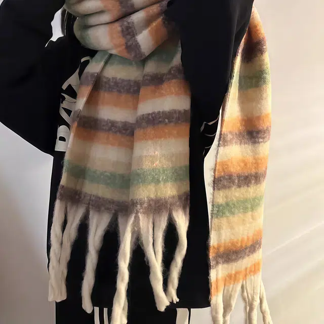 卡皮巴拉小黄豚 高级感百搭条纹保暖加厚复古流苏时尚 聚酯纤维 绒线围巾 男女同款情侣款