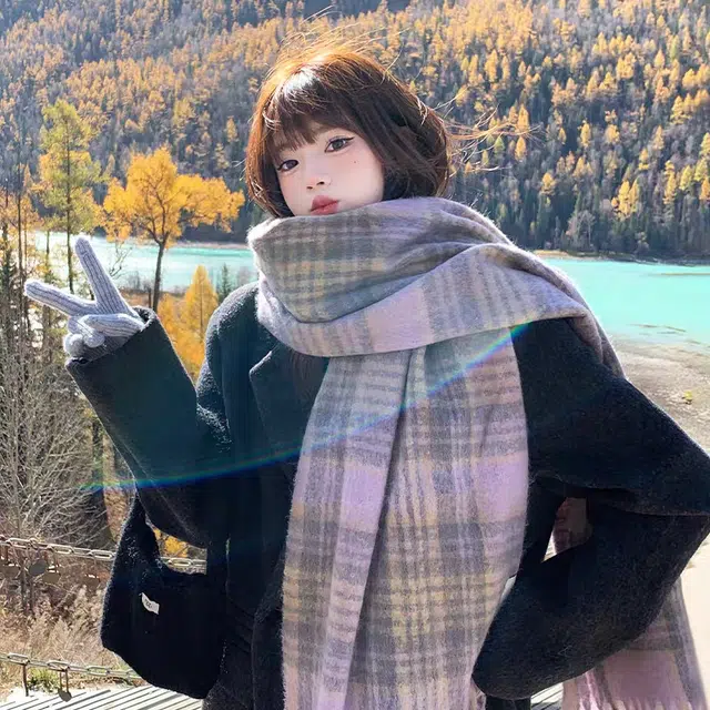 卡皮巴拉小黄豚 韩版美拉德复古格子防风保暖加厚高级氛围感百搭经典设计 聚酯纤维 绒线围巾 男女同款情侣款