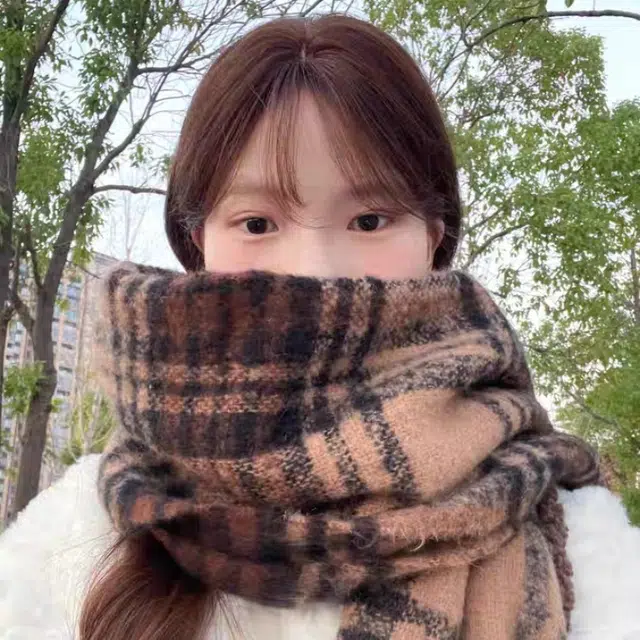 卡皮巴拉小黄豚 韩系氛围感美拉德风加厚格子保暖百搭高级感出行必备 聚酯纤维 绒线围巾 男女同款情侣款