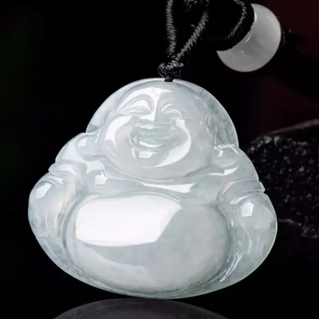 静汝玉 翡翠佛公笑佛弥勒挂件 糯种 吊坠 女款