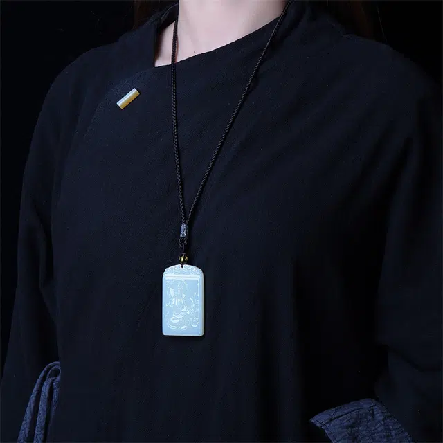 静汝玉 中式国潮风观音玉坠挂件玉佩 和田玉项链 白玉 男女同款情侣款