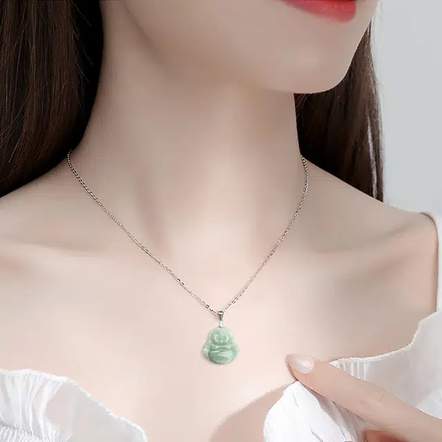 静汝玉 弥勒佛公笑佛 糯种 翡翠项链 女款
