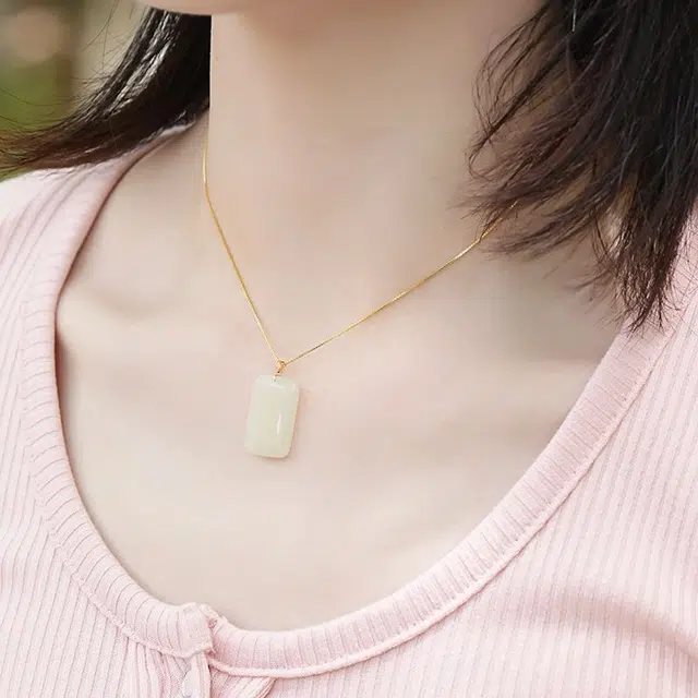 静汝玉 平安无事牌#好运 和田玉项链 白玉 女款