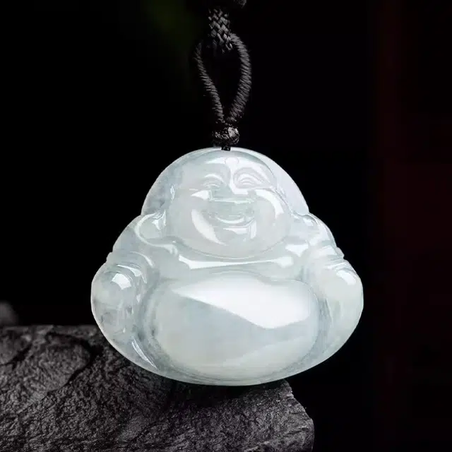 静汝玉 翡翠佛公笑佛弥勒挂件 糯种 吊坠 女款