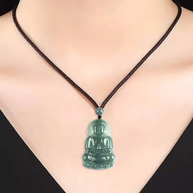 静汝玉 蓝水观音菩萨挂件 冰种 翡翠吊坠 男女同款情侣款
