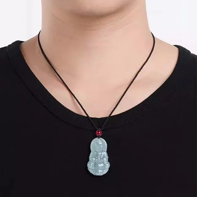 静汝玉 蓝水中号观音佛像玉石挂饰 冰种 翡翠吊坠 男女同款情侣款