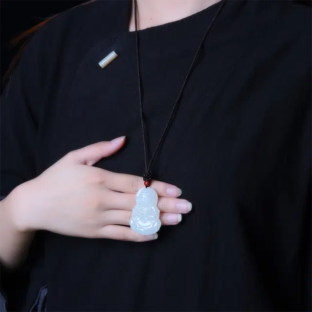 静汝玉 吉祥抱瓶观音 和田玉项链 白玉 男女同款情侣款