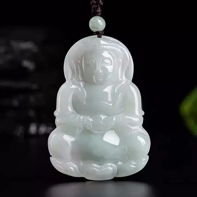 静汝玉 挂件观音 冰种 翡翠吊坠 男款