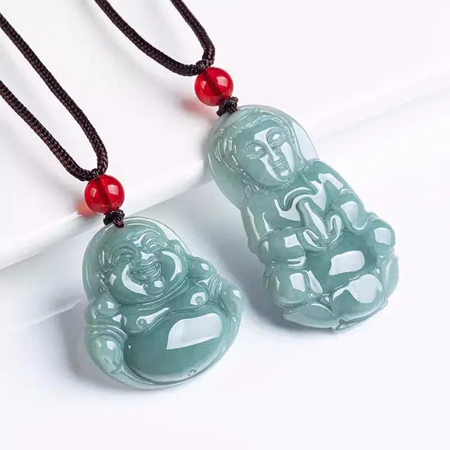 静汝玉 蓝水中号观音佛像玉石挂饰 冰种 翡翠吊坠 男女同款情侣款