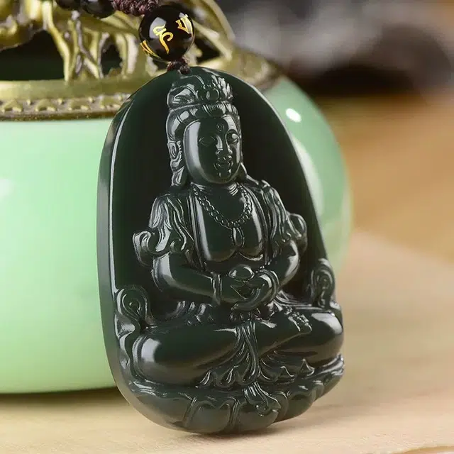 静汝玉 抱手观世音菩萨佛像 玉坠挂件玉佩#好运 和田玉项链 青玉 男女同款情侣款