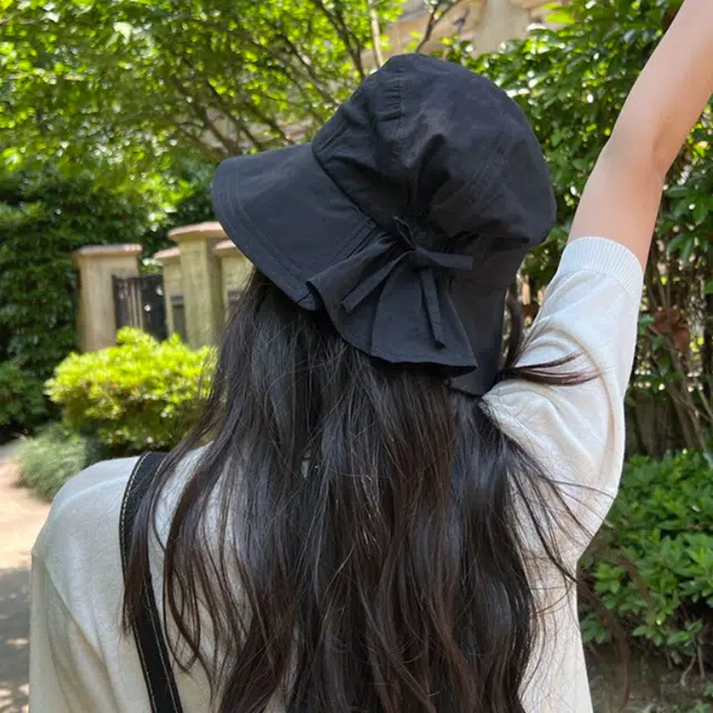 艾佳微 韩版日系甜美蝴蝶结简约纯色可折叠甜美小清新 棉 渔夫帽 女款