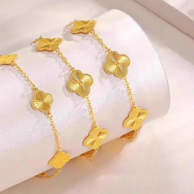 老作坊 五花四叶草 新中式森系小清新甜美 做个富婆 灵动幸运草 幸福相随 合金 手链 女款