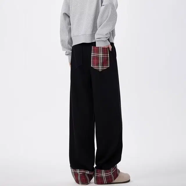 悍戈 美式复古潮流拼接直筒垂感格裤休闲裤 男女同款
