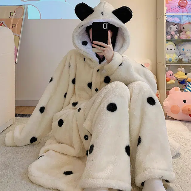 眠趣 家居服睡衣女 家居套装睡袍可爱小清新甜美简约可外穿 加绒加厚舒适保暖睡袍睡衣套装 女款