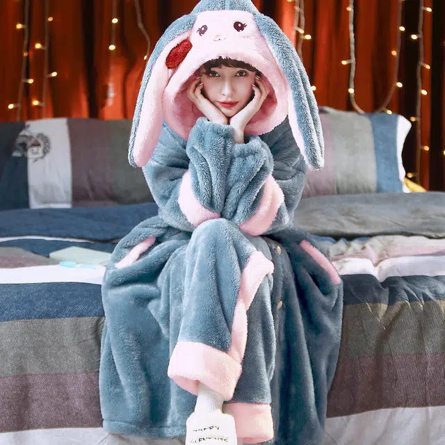 眠趣  家居睡衣女 家居服睡衣套装睡袍 可爱时尚可外穿 舒适保暖 秋冬款 加绒加厚亲肤柔软睡衣睡袍女家居服 学生女款