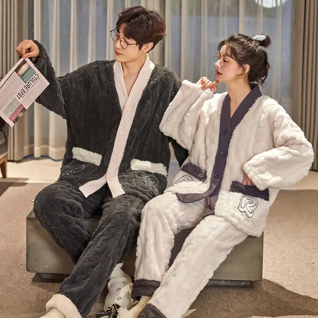 眠趣 家居服套装加绒加厚保暖睡衣 男女款 学生男女 可爱时尚亲肤柔软 甜美简约可外穿睡衣 睡衣套装 男女同款