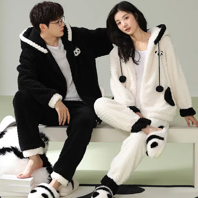 眠趣  家居套装 可以外穿的家居服 睡衣 加绒加厚舒适保暖冬居家宿舍 简约高颜值睡衣 睡衣套装 男女同款