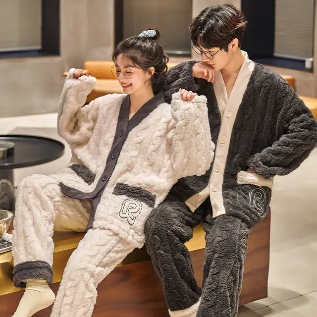 眠趣 家居服套装加绒加厚保暖睡衣 男女款 学生男女 可爱时尚亲肤柔软 甜美简约可外穿睡衣 睡衣套装 男女同款