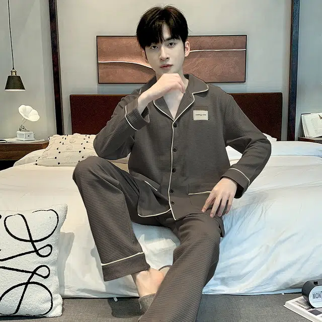 眠趣 休闲时尚开衫长袖长裤有口袋居家服可外穿睡衣套装 男款 深灰